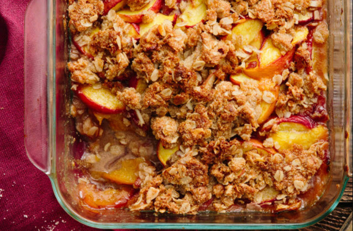 The Real Food Academy Miami's peach crumble recipe.