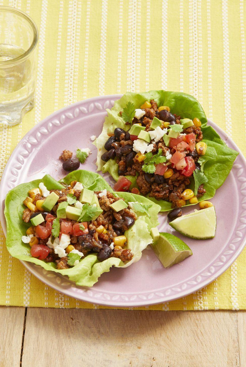 The Real Food Academy Miami's zesty black bean, avocado, and corn salad in lettuce chips recipe.
