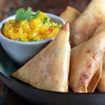 The Real Food Academy Tampa potato samosas with a side of mango salsa. 