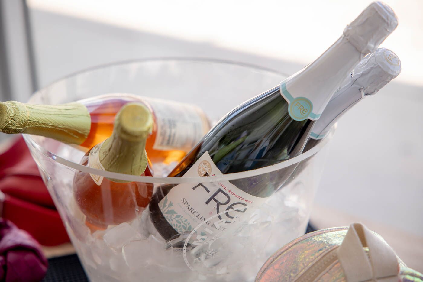 A bottle of wine being chilled at The Real Food Academy's corporate events in Miami, FL.