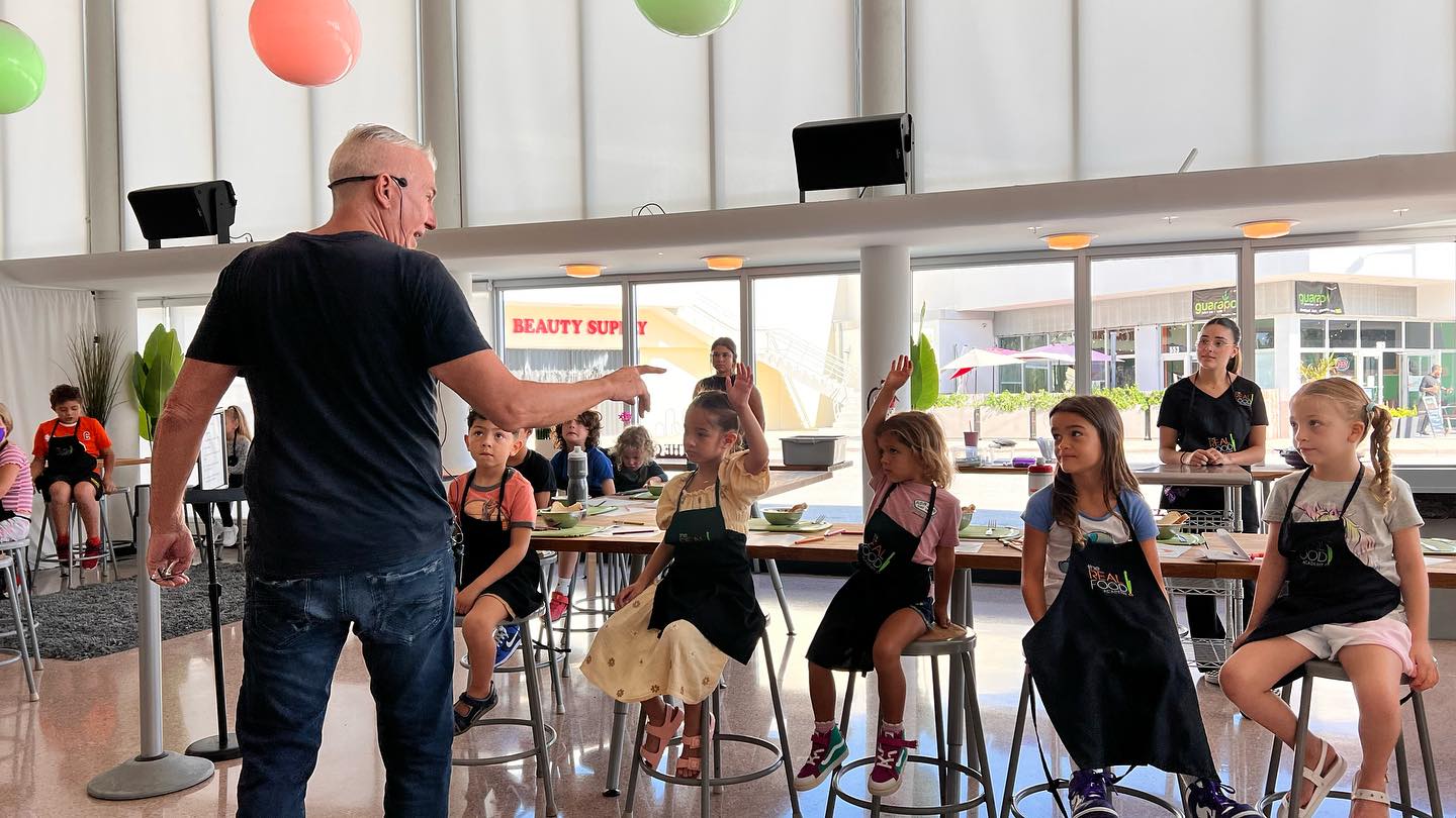 Arthur Cummings, one of our founders at The Real Food Academy, teaches a kid's cooking class.