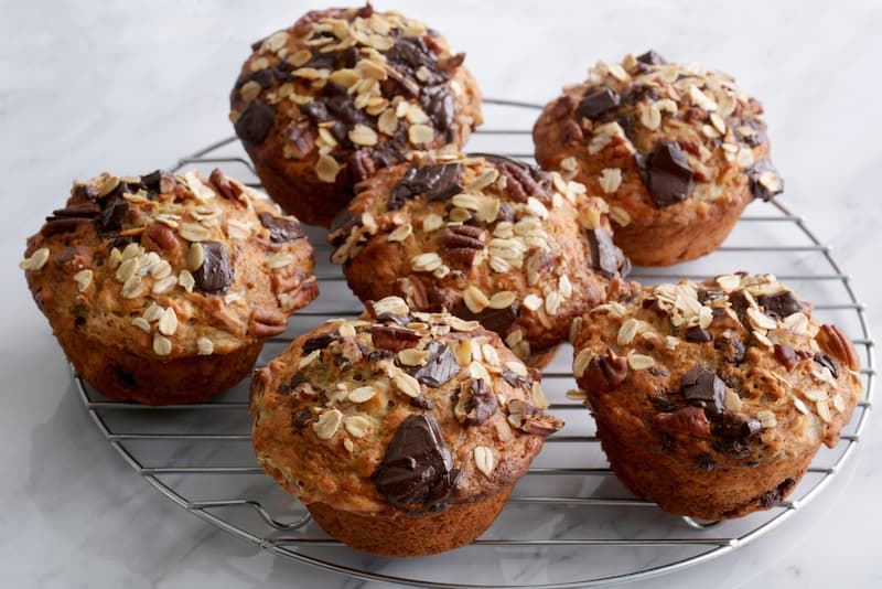 The Real Food Academy Miami healthy banana oat and chocolate muffins recipe.