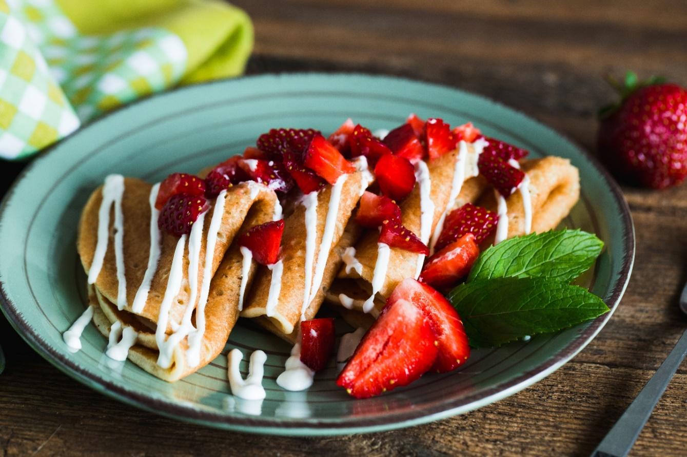 The Real Food Academy Miami's mixed berries crepes with whipped cream recipe.