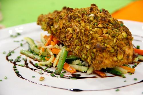 The Real Food Academy Miami's pistachio crusted salmon recipe.