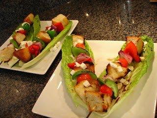 The Real Food Academy Miami salad skewer on a romaine boat recipe.