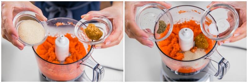 A picture of a The Real Food Academy Miami chef adding ingredients to a dressing for a salad with carrot ginger dressing recipe.