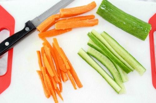 Vegetables for sushi rolls prepared by The Real Food Academy Miami.